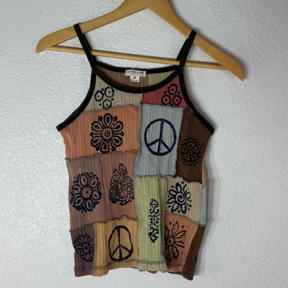 EARTHBOUND Cotton Multicolor Patchwork Camisole Boho Gremlin Hippie Casual - Picture 1 of 5